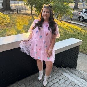 Queen of Sparkles Light Pink Heart Mesh Overlay Dress